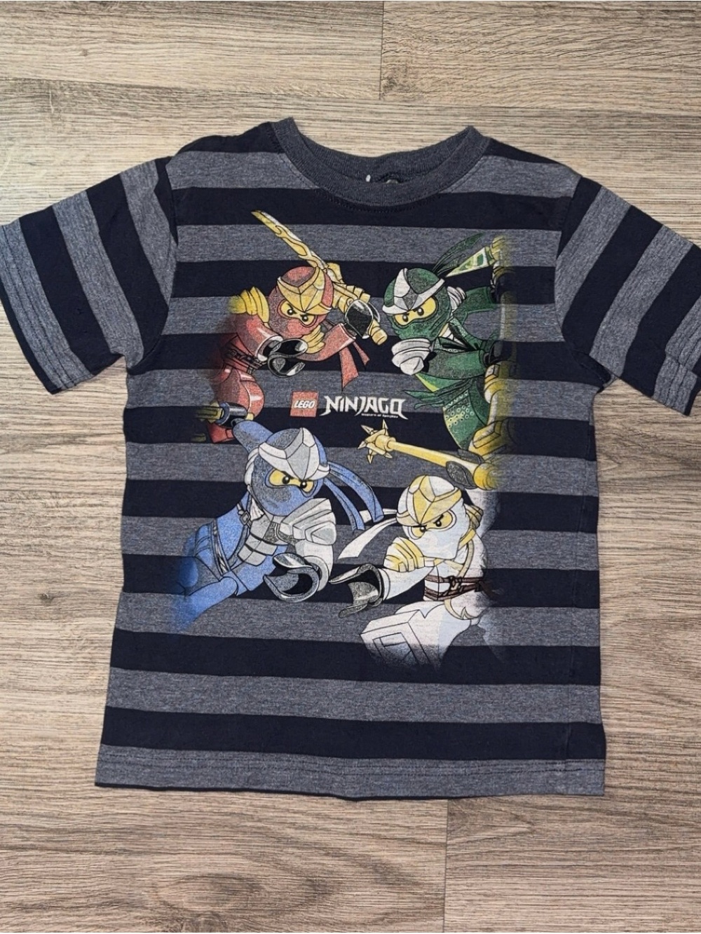 Lego Ninjago Navy & Gray Striped Graphic Tee with Multi-Color Ninjas
